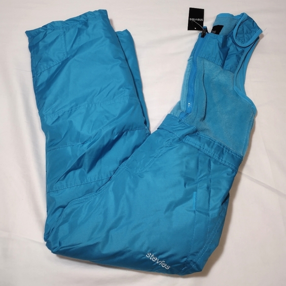 Stevies Aqua Blue Fleece Upper Overall Snow Bibs Ski Pants - Picture 3 of 13